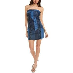 Gracia Women's Denim Criss Cross String Mini Dress, Blue, L